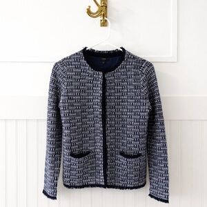 J.Crew Navy Tweed Lady Jacket Fringe Trim XS Classic Blazer